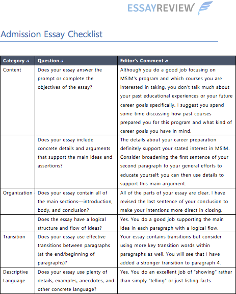 Checklist Editing Sample